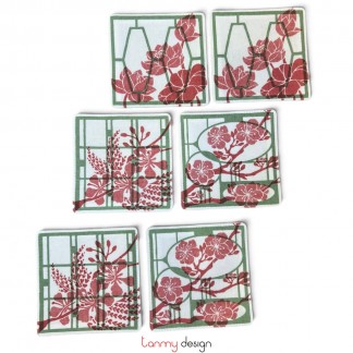 Set of 6 coasters printed with flower pattern ( different designs )